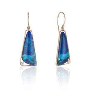 Azurite-Malachite dangle earrings with diamond accent